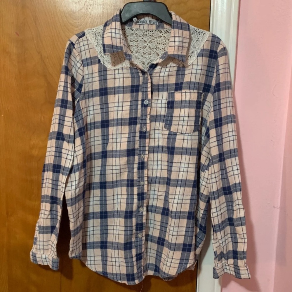 Love Culture plaid & lace button down